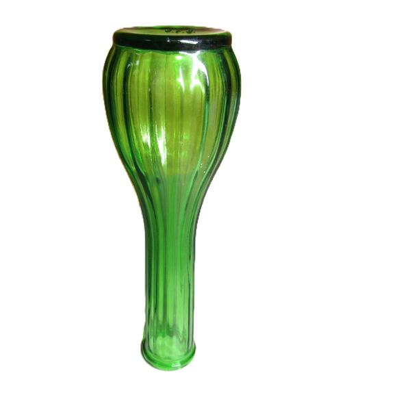 Vintage C.F.G. Emerald Green Bud Stem Vase Textured Ridged Art Glass 8.5 Inches - Picture 2 of 3